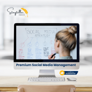 Image illustrating Premium Social Media Management service by Storyteller Marketer – The ultimate social media solution for maximum engagement and reach.